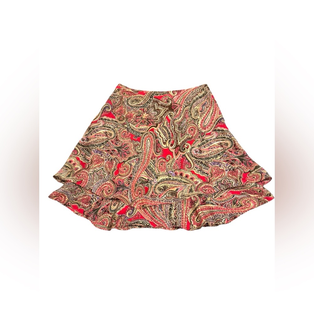 Vintage Jones NY Silk Paisley Skirt | Boho Ruffle Hem Midi | Size 8